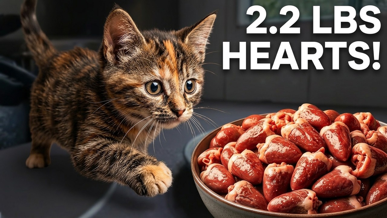 How Did My Cats React to 2.2 Pounds of Chicken Hearts? 🐱🍗 | Cat Family Mealtime
