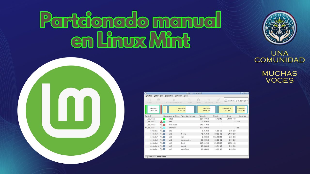 Linux Mint, particionado manual estilo tradicional (EFI).