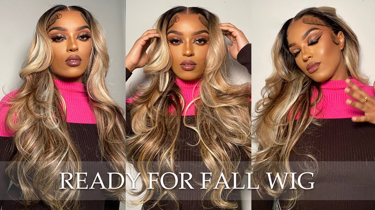 Brown Blonde Highlight Front Wig Install + Bombshell Curls Tutorial | Pre Plucked | Asteria Hair