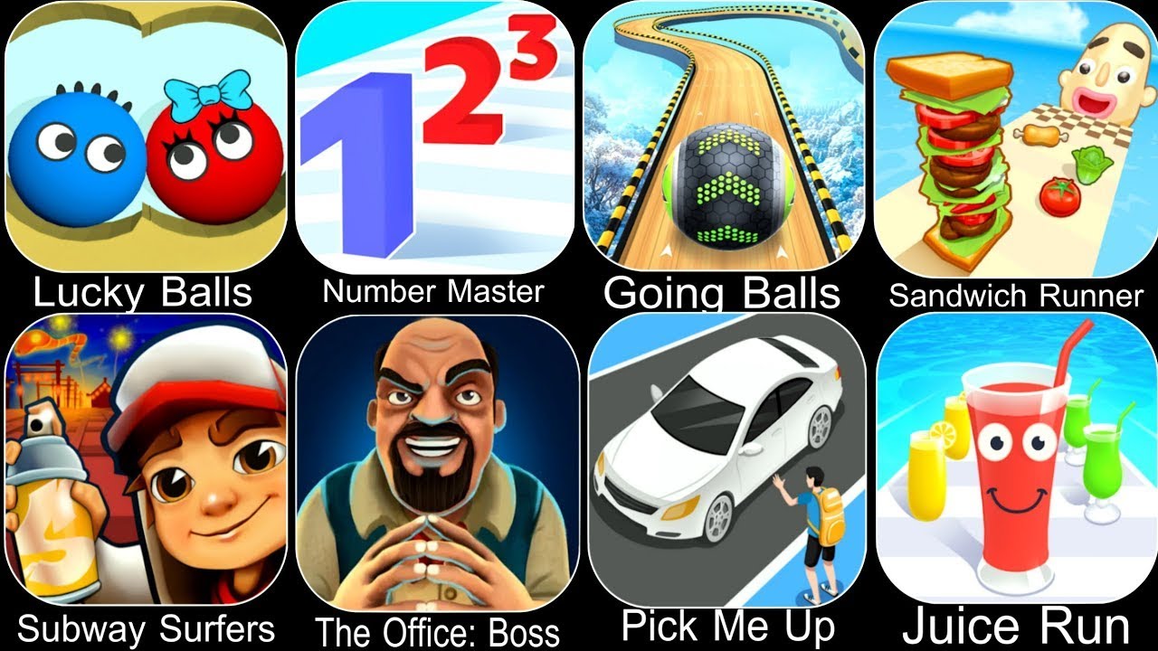 Lucky Balls, Number Master, Subway Surfers, Going Balls, Sandwich Runner, Pick Me Up, Juce Run