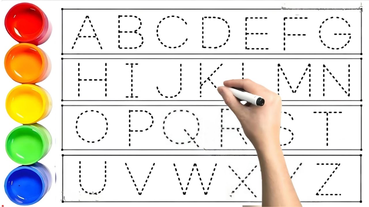 Alphabet, ABC song, ABCD, A to Z, Kids rhymes, collection for writing along dotted lines for toddler
