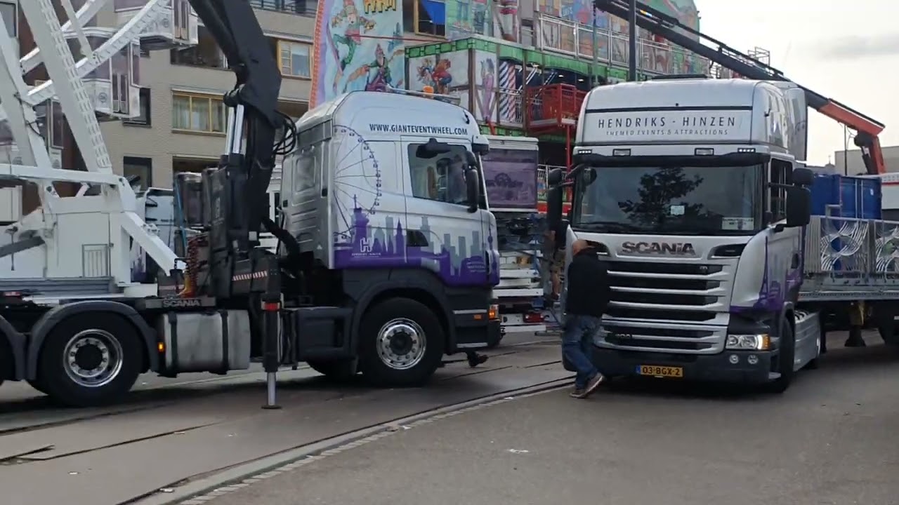 DEEL1 KERMIS 🎢🎡🎠🎪AFBOUW IN LEIDEN bij molen de valk en Langegrach en schuttersveld en beestenmarkt