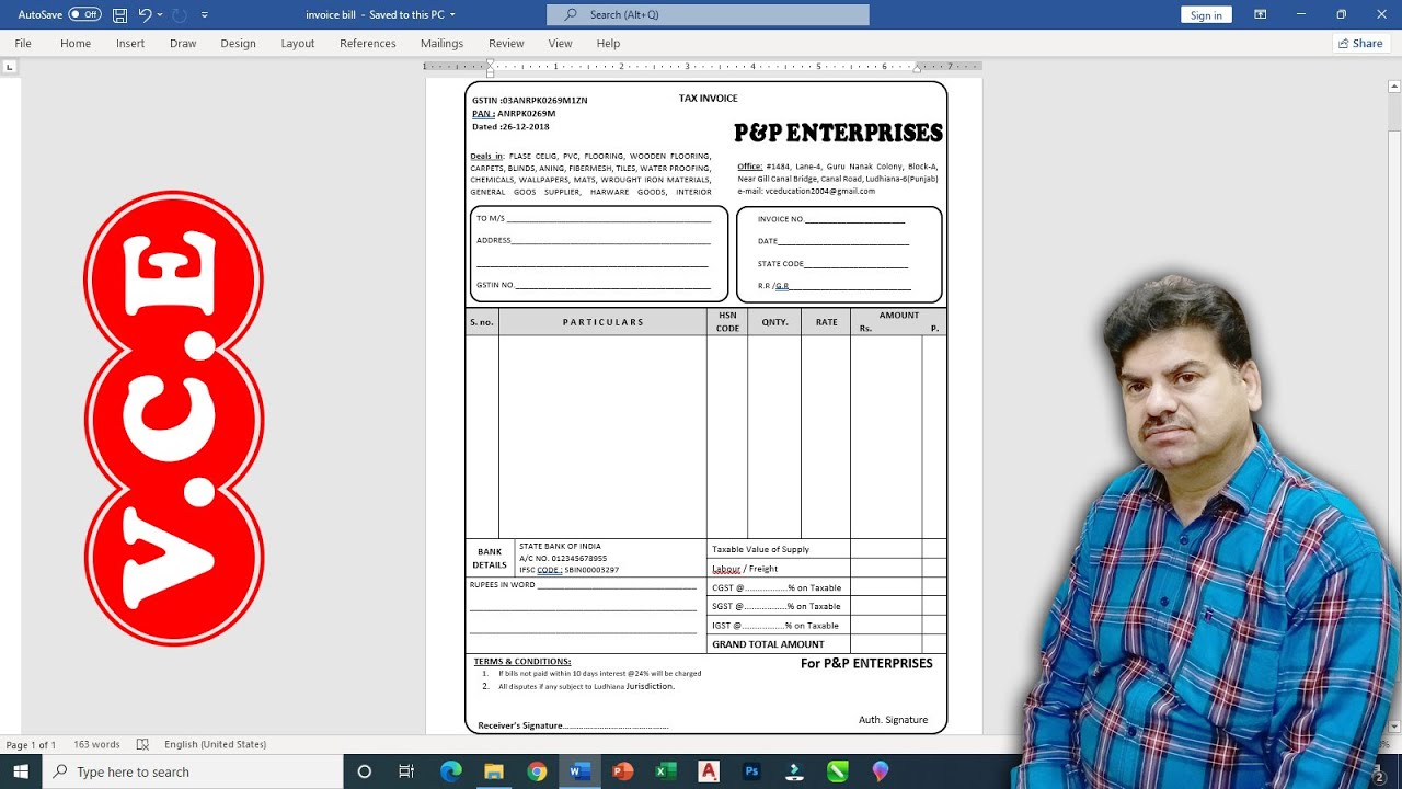 How to Make GST Invoice in Word  2021| GST Invoice Kaise banate hai |  Word Tutorial in Hindi by VCE