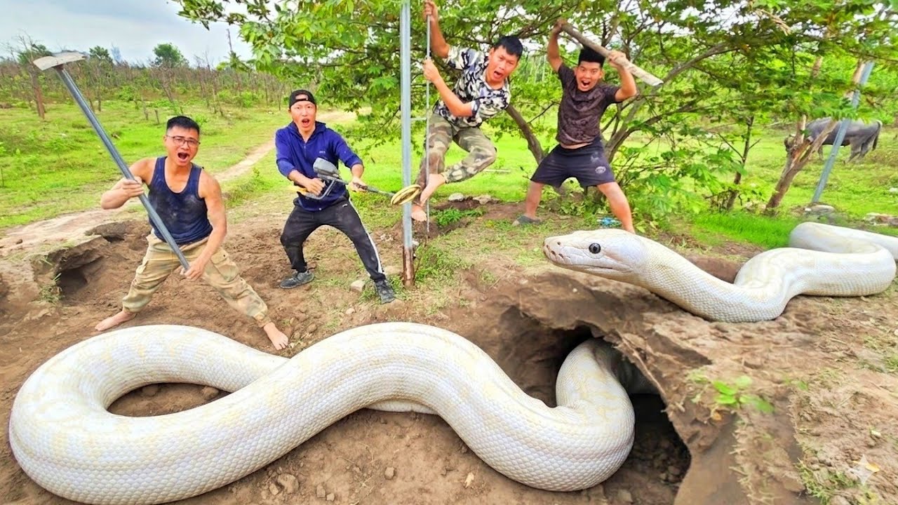 Brave Hunters Use Detector To Track Down Giant White Python