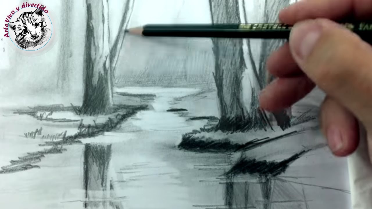 Como Dibujar un Rio a Lapiz Paso a Paso | Tecnica de Dibujo a Lapiz