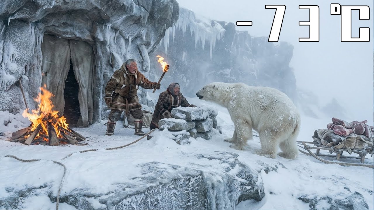 –73°C Cliff Cave Survival: A 1000kg Musk Ox Hunt Triggers a White Polar Bear Night Attack