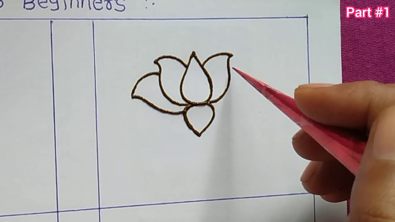 Beginners mehndi design :- How to make simple lotus flower mehndi design part#1