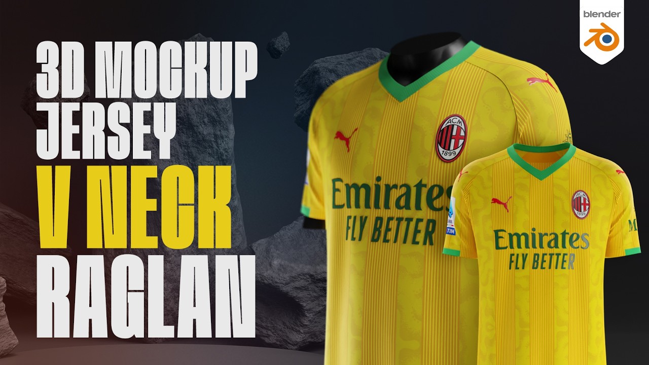 3D Jersey Mockup V-Neck Raglan