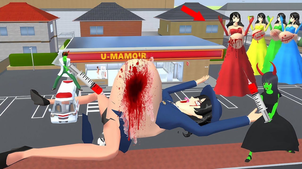 Giant family police attacked by zombie family - Sakura school simulator 