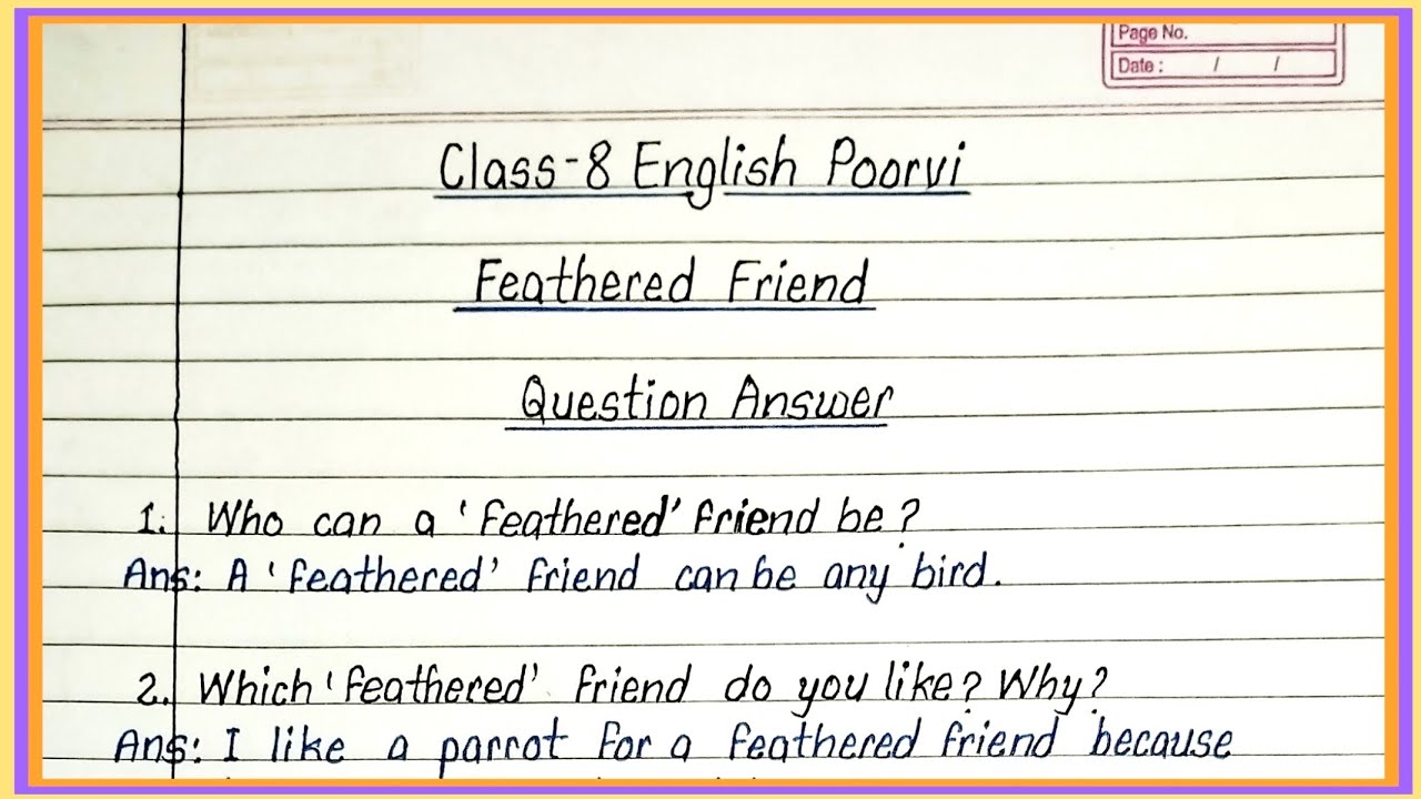 Feathered Friend Question Answer Class 8 English Poorvie Book