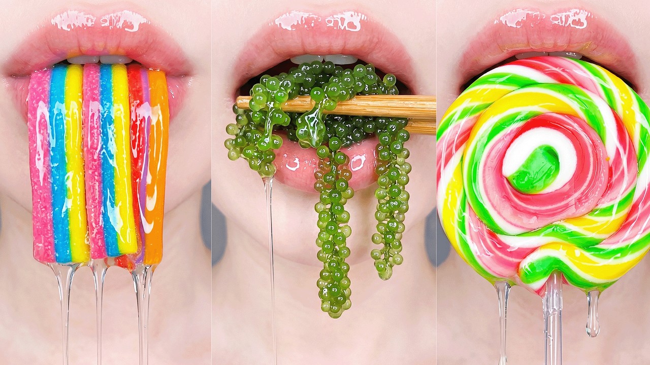 ASMR LIPS 🌈 EMOJI FOOD CHALLENGE MUKBANG SATISFYING RELAXING 분 이모지 먹방 모음집 eating sounds
