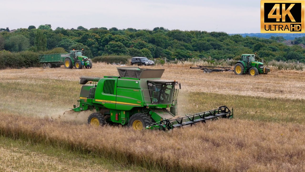 4K XL John Deere T560 Combine Harvesting Rapeseed Agriculture Yorkshire UK