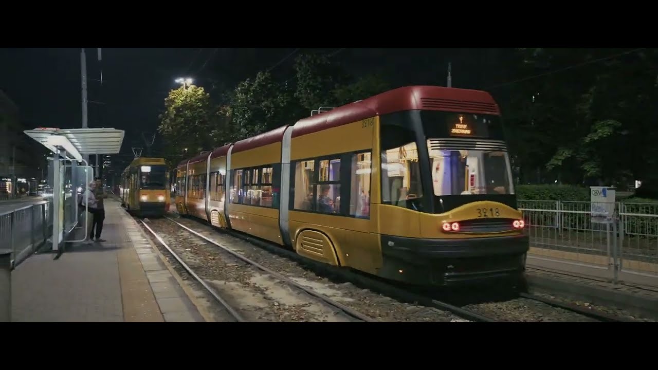 Poland, Warsaw, tram 7 night ride from Plac Narutowicza to Bitwy Warszawskiej