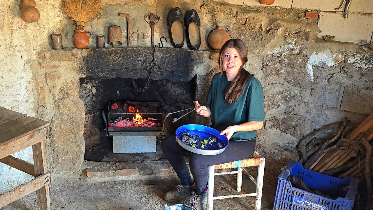 Asando pimientos con mi madre para las conservas de este año