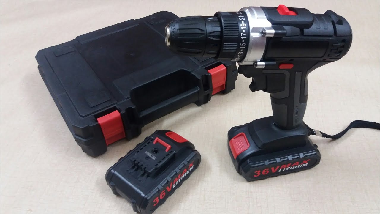 Multi Functional Rechargeable Cordless Hand Impact Drill 36V With 2 Battery Red/Black