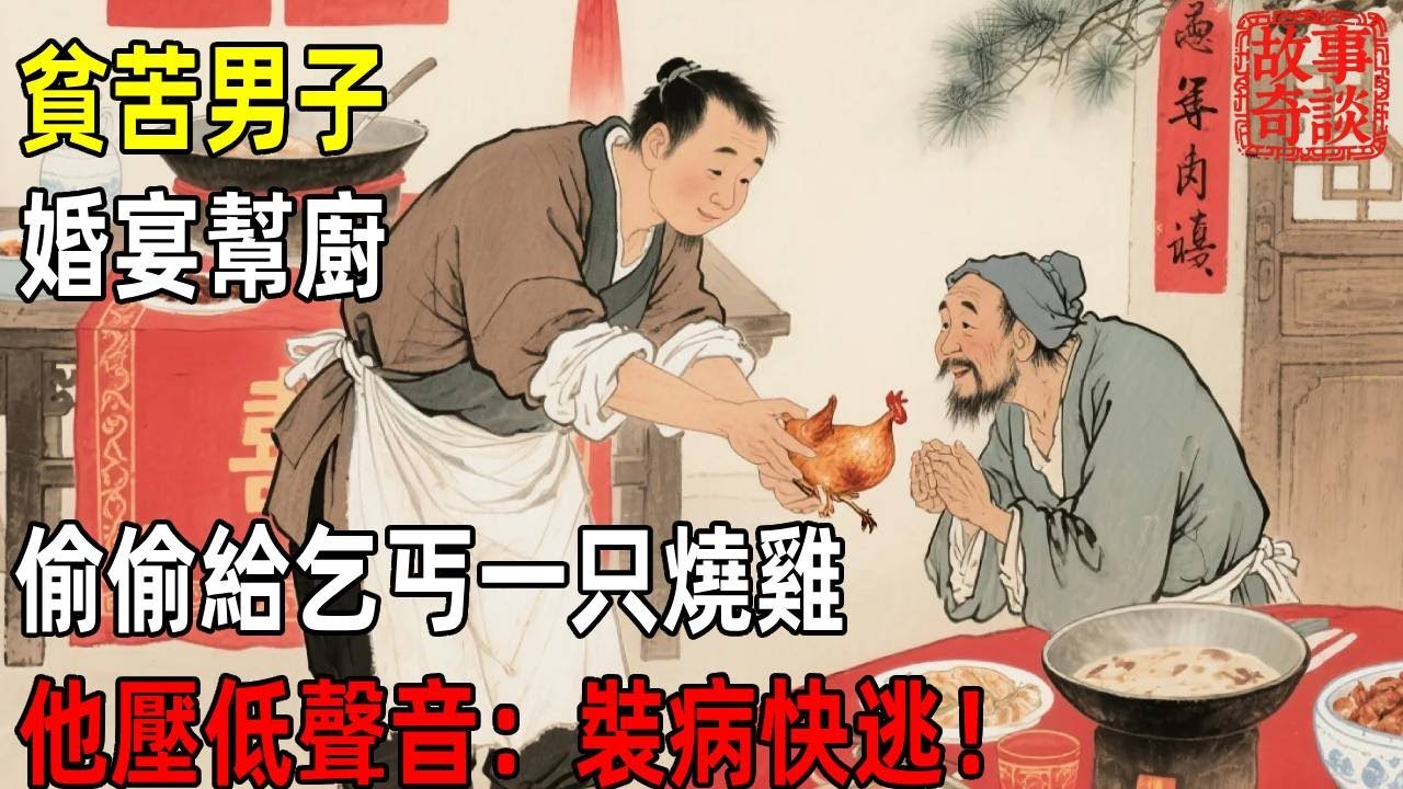 貧苦男子婚宴幫廚，偷偷給乞丐一只燒雞，他壓低聲音：裝病快逃！「故事奇談」