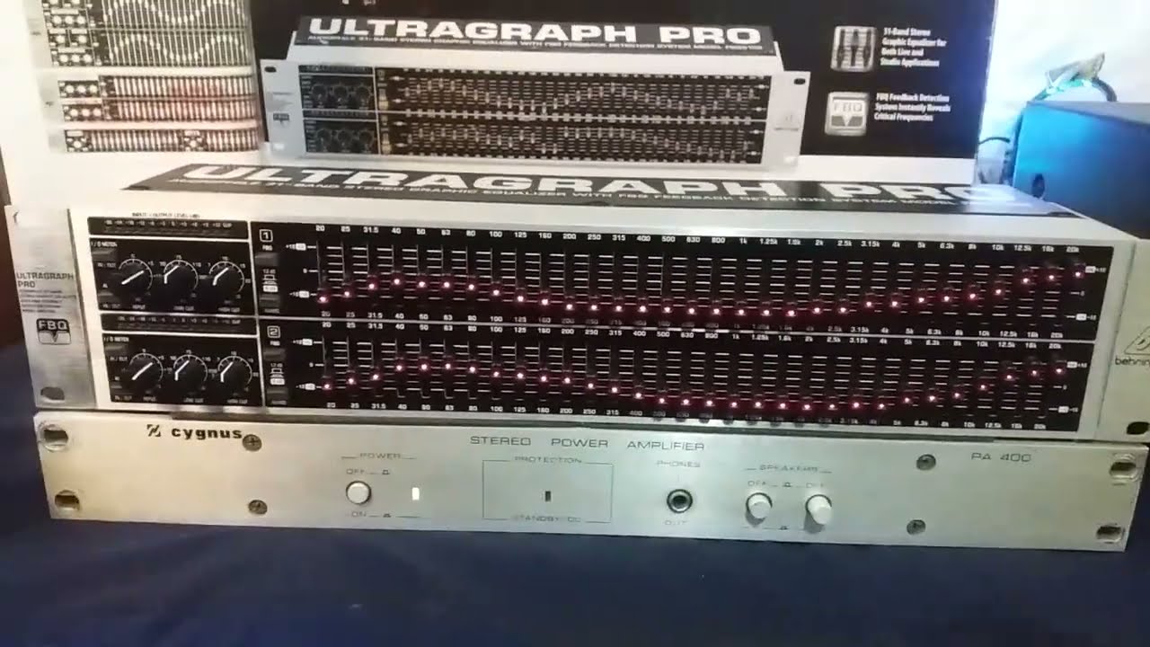 EQUALIZADOR BEHRINGER FBQ 3102 (Na caixa) FULL VÍDEO  AMPLIFICADOR CYGNUS PA 400 - SOM VINTAGE 80