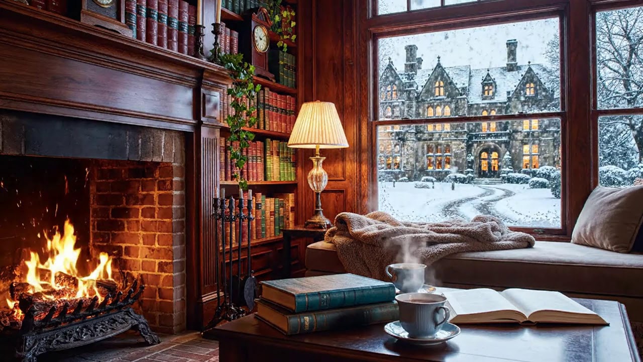 Relaxing Winter Piano Jazz LIVE 🔥 Fireplace Coffee Shop Ambience for Deep Work