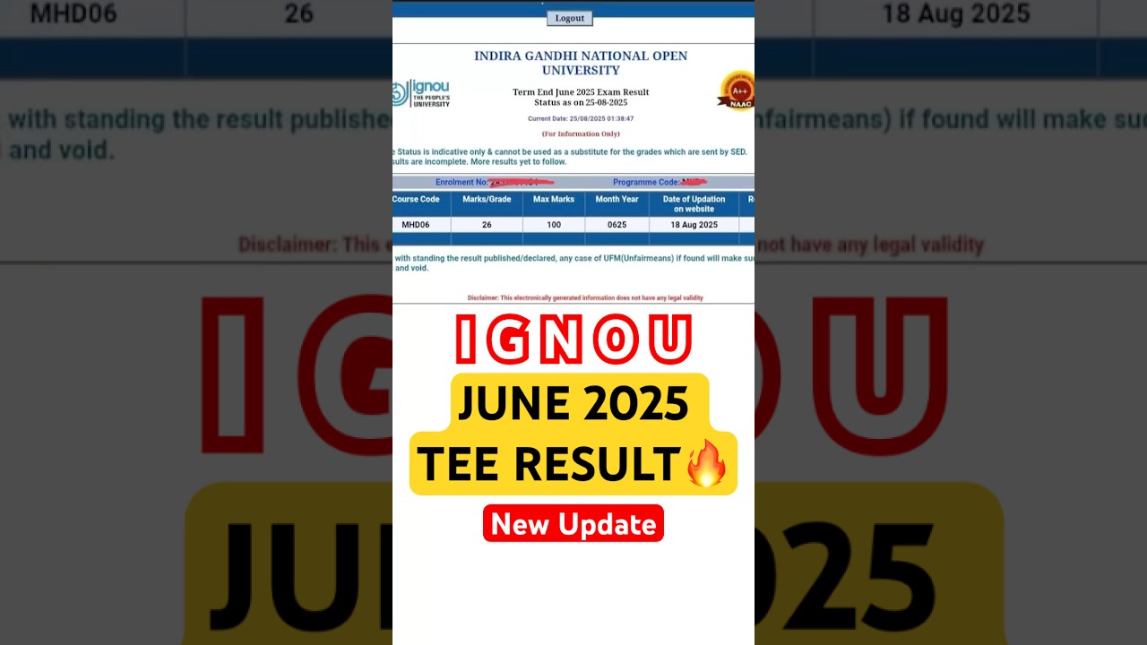 IGNOU result update 2025 | Ignou result  jun 2025 is out | Ignou result update 2025 | #ignou #result