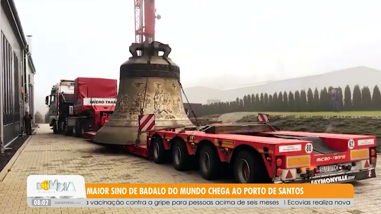 Maior sino de badalo do mundo chega ao Porto de Santos - 19/5/2025