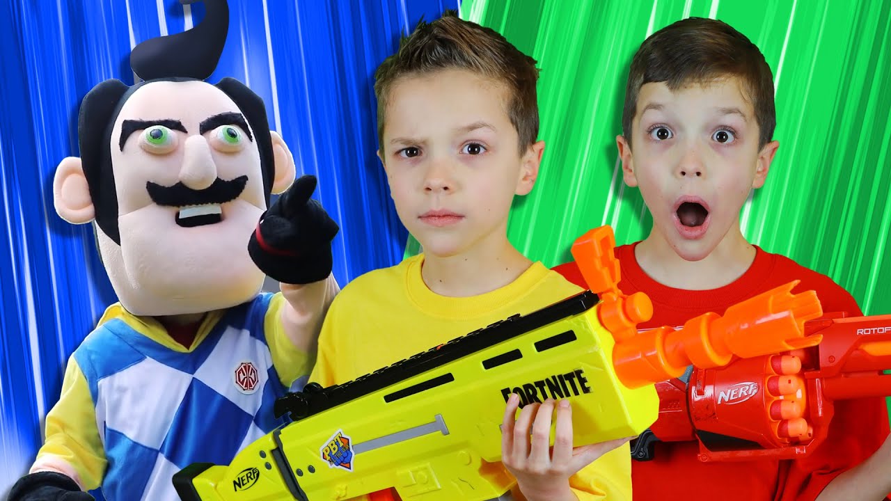 Nerf Battle:  Payback Time vs Hello Neighbor Rewind (Twin Toys)