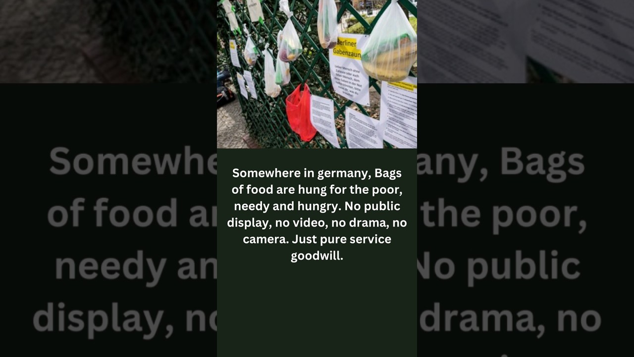 Somewhere in germany, Bags of food are hung for the poor, needy and hungry 