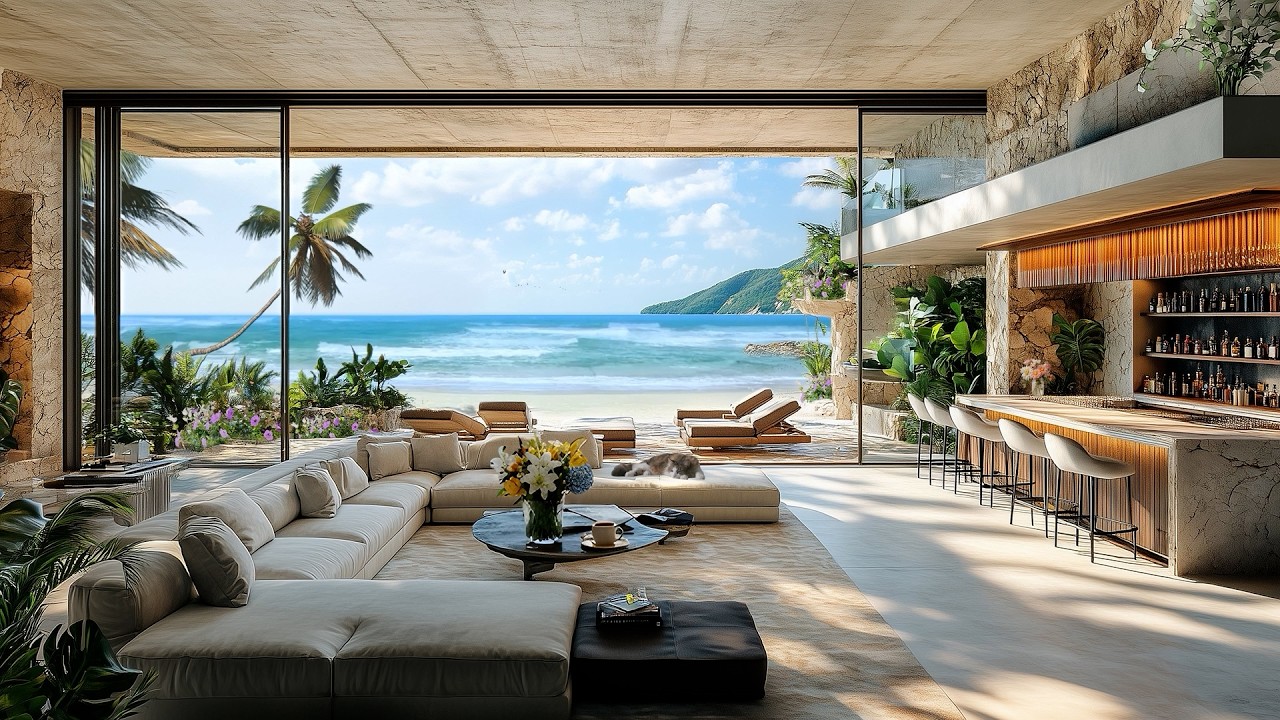 Elegant Indoor Jazz for a Peaceful Morning | Piano & Gentle Ocean Waves