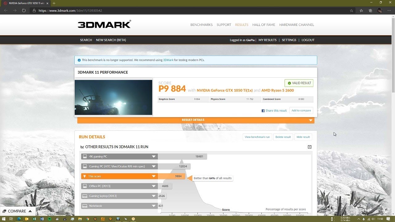 [Benchmark] 3DMark 11 Basic Edition - GTX 1050 Ti in 2020 (451.48)