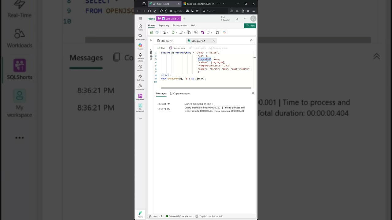 Using OPENJSON in T-SQL, what are the datatypes?