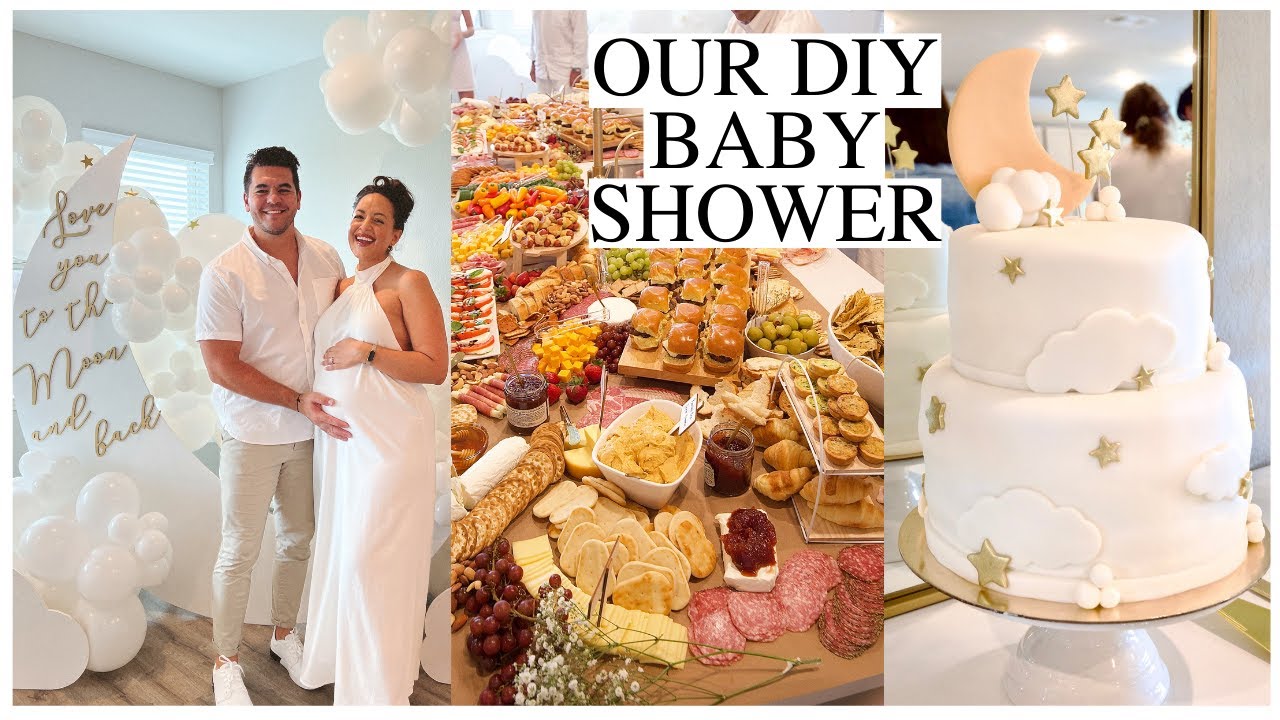 I DIYed MY ENTIRE BABY SHOWER: Food, Fondant Tres Leches Cake & Decor ALL WHITE OVER THE MOON THEME