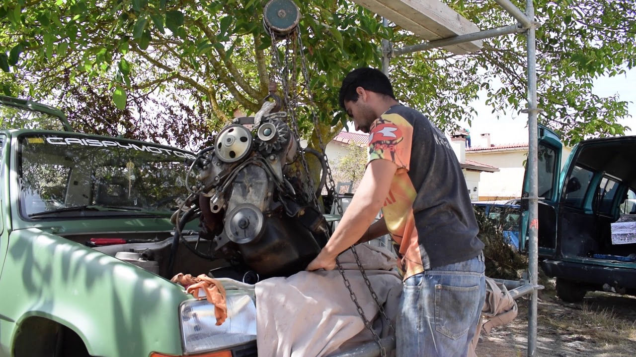 saco el motor del Renault 5 five con un andamio de obra!!