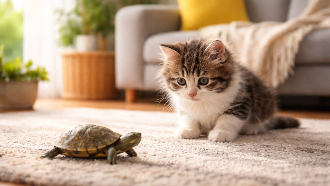 Cute turtle and kitten song 😍