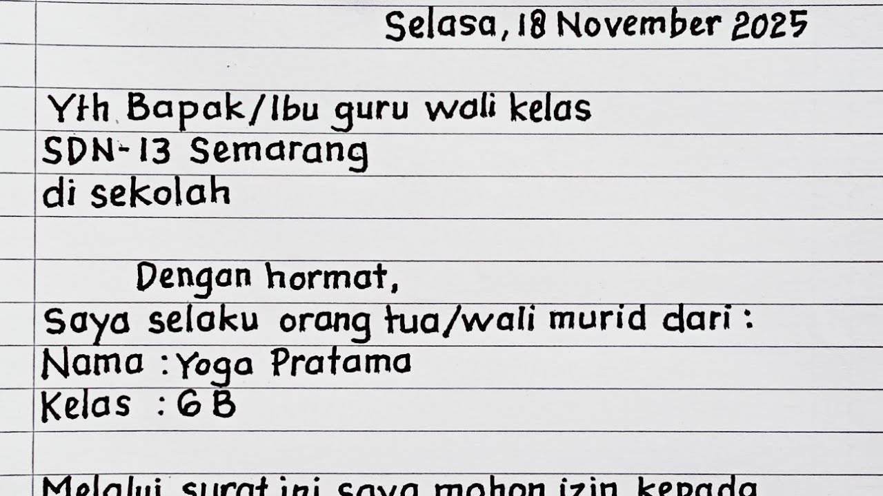 Contoh surat izin tidak masuk sekolah//Surat izin sakit 