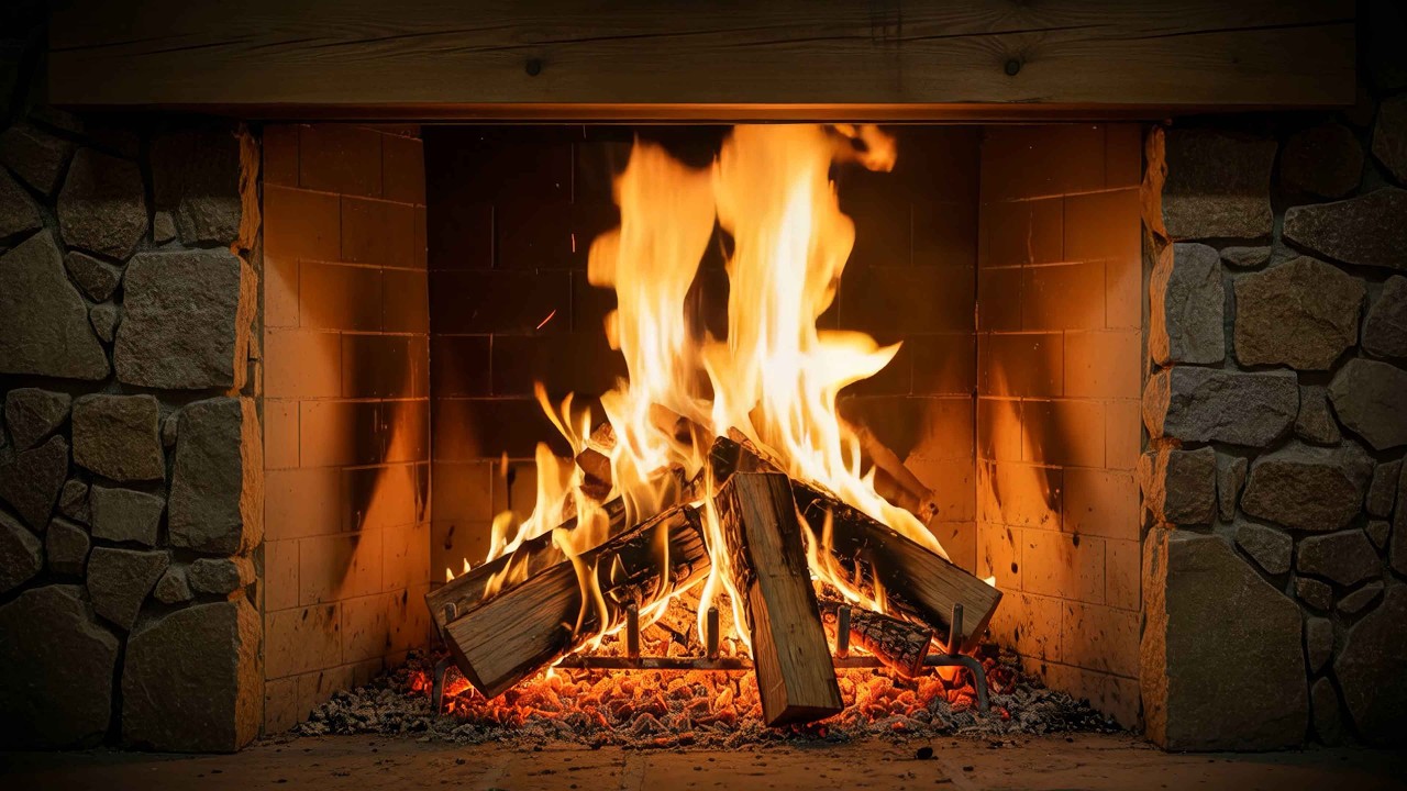 Cozy Night Fireplace 4K 🔥 Crackling Fire with Warm Ambient Music (4 Hour)