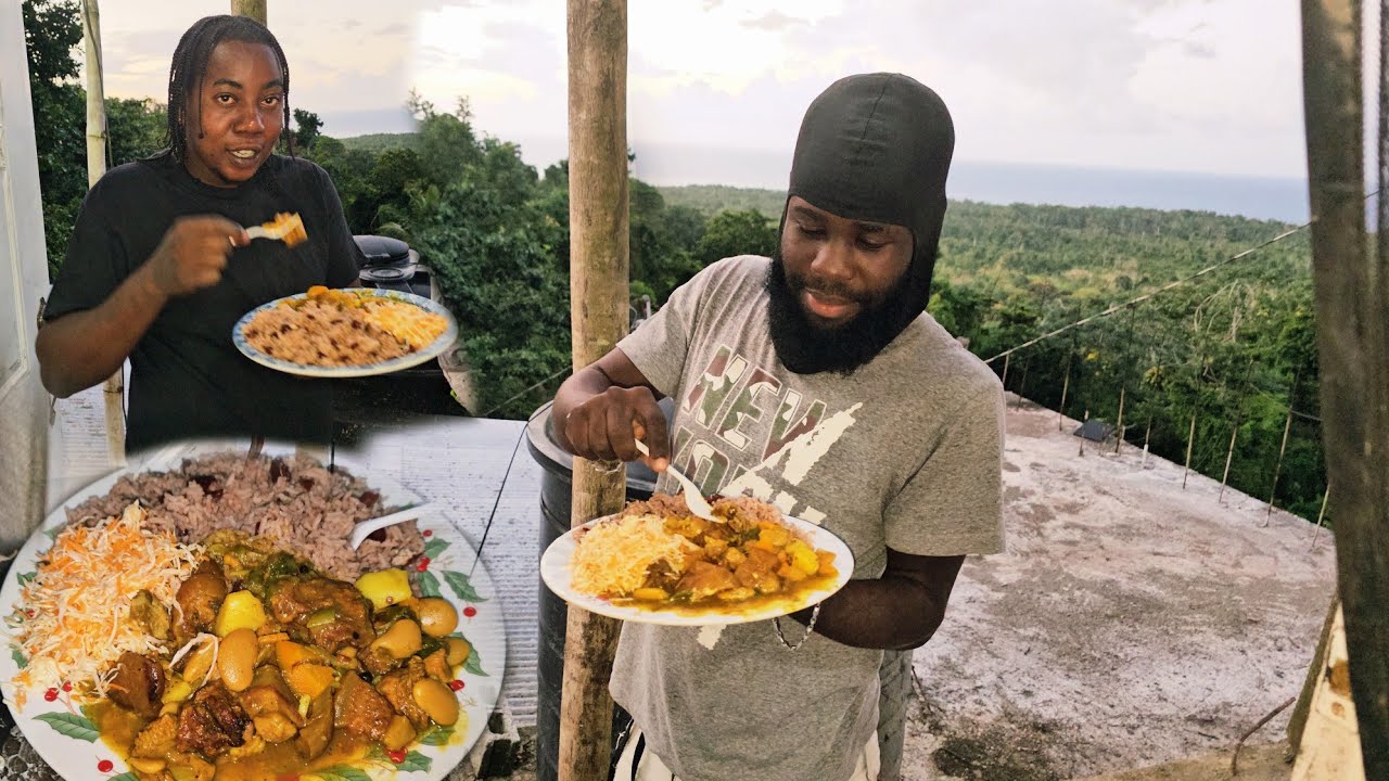 Jamaican Style-curry cow head & tripe with rice & peas 