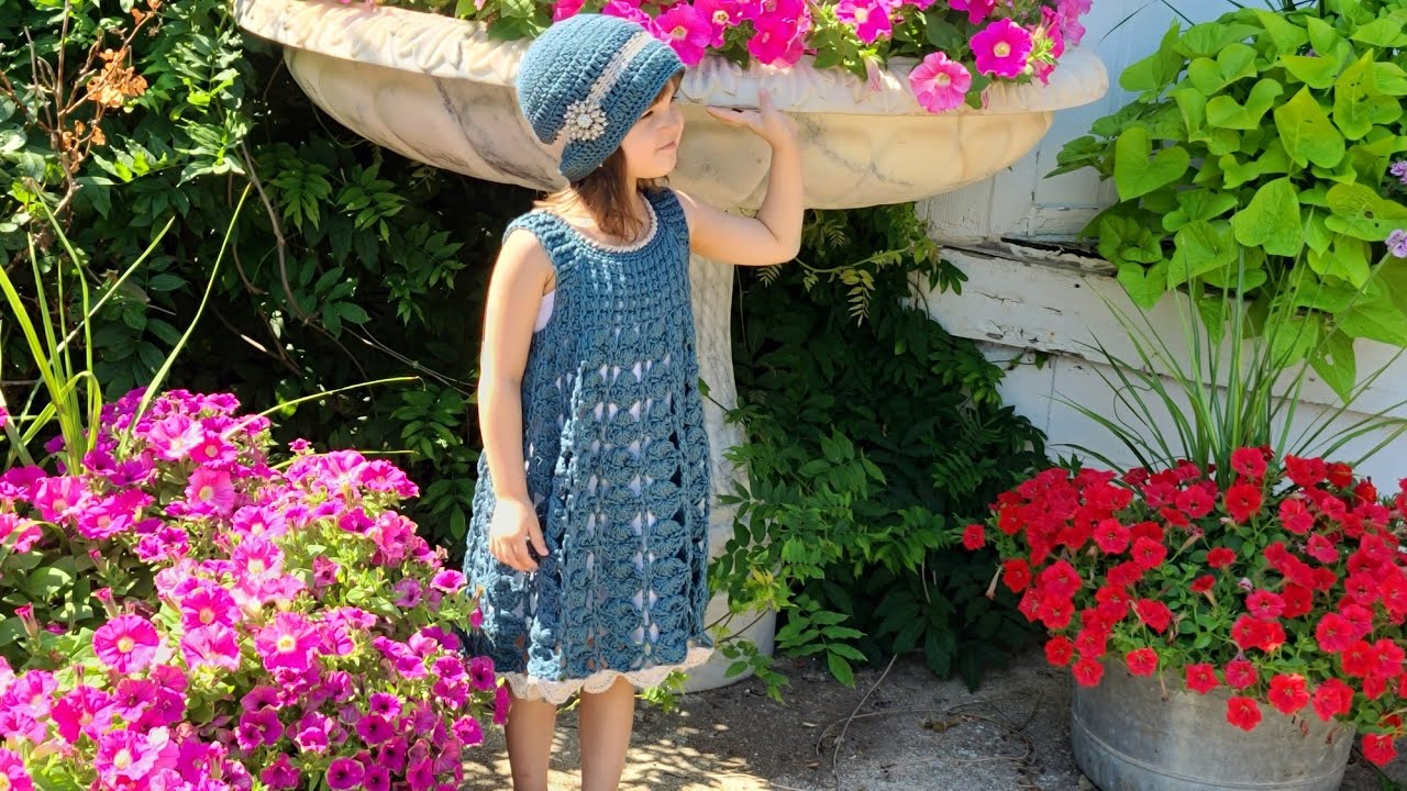 Crochet Dress | Crochet Toddler dress Crochet Sun Hat Set | Bagoday crochet Part 1 Crochet Dress