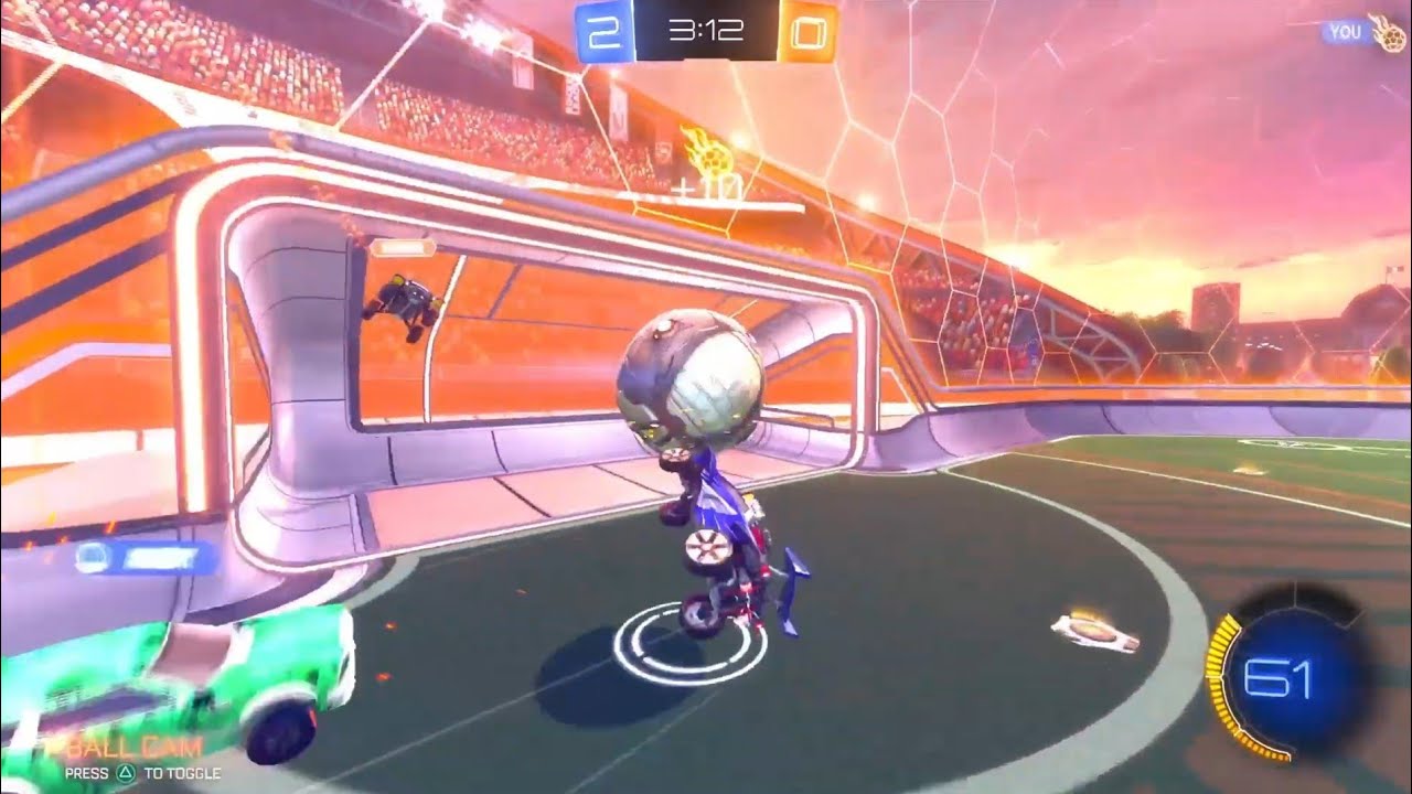 Rocket League 3v3 match. Right downside corner goal