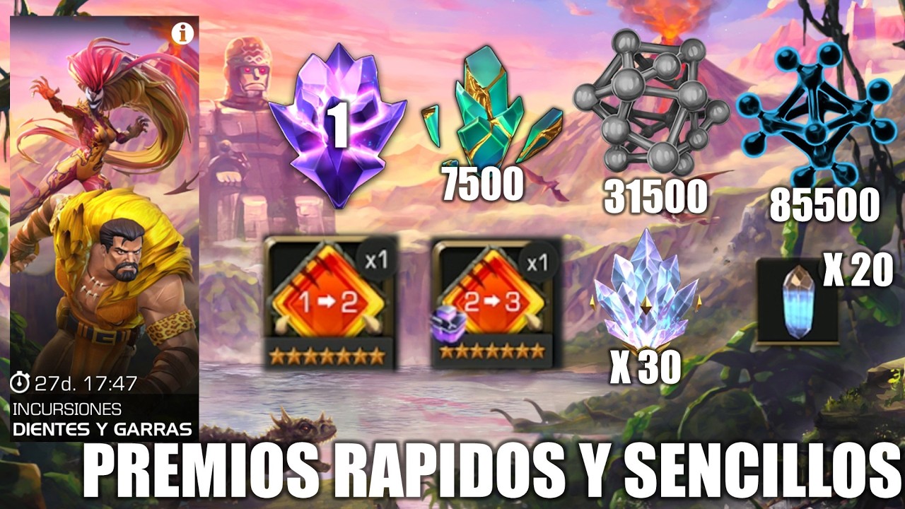 Obten de MANERA RAPIDA Y SENCILLA todos los PREMIOS DE INCURSIONES DIENTES Y GARRA - Marvel MCOC