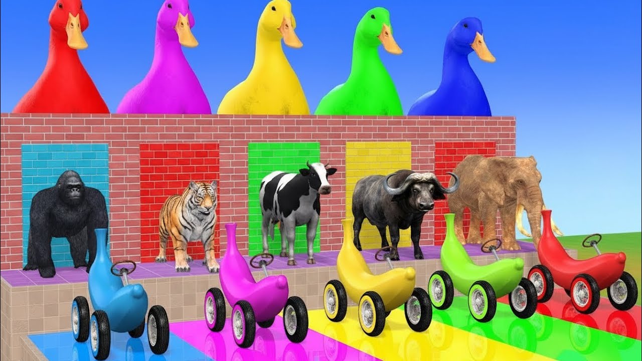 Long Slide Game 🛝🐄🐘 | Funny 3D Animals Racing Down the Slide 😂🎮