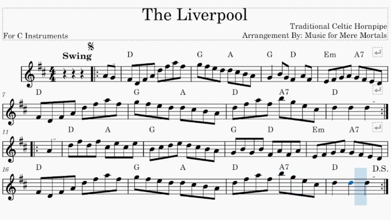 Liverpool - Celtic Hornpipe - Play Along for C Instruments