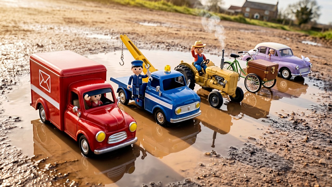 Red Mail Truck Stuck in Mud! 🚛 Brave Tractor Rescue Mission! 🚜 Toy Car Adventure