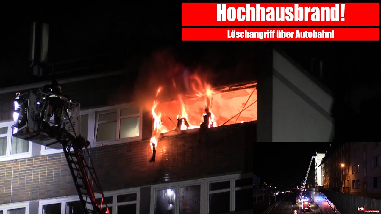 [FEUER IM HOCHHAUS!] Wohnung in Vollbrand! Autobahn für Löscharbeiten gesperrt!