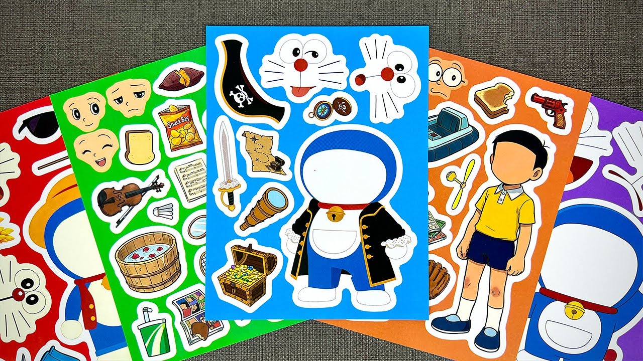 [🌸paper diy🌸] Doraemon Sticker Book 📘 Cute DIY with Nobita & Friends | Oddly Satisfying ASMR