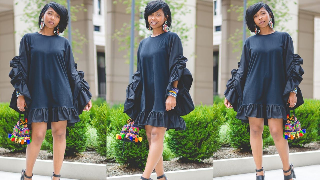 STYLISH A LINE DRESS with HIGH LOW RUFFLE SLEEVE TUTORIAL