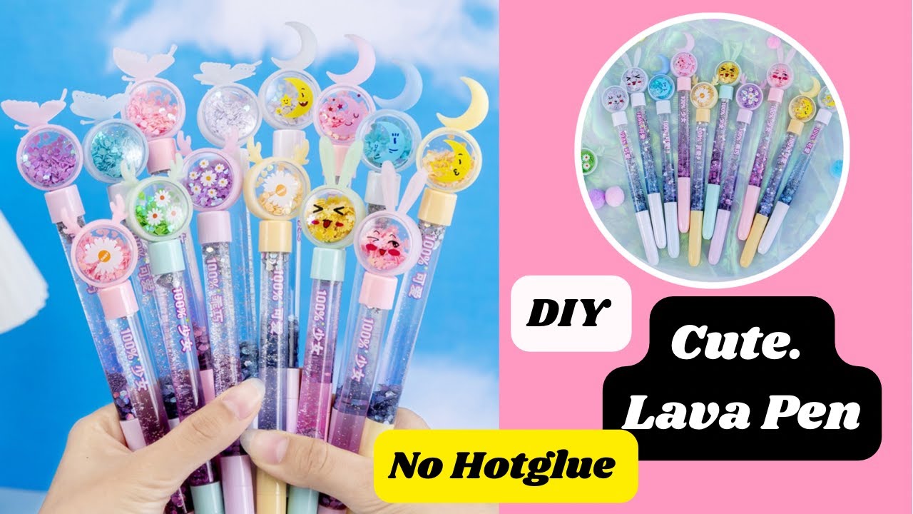 DIY Lava Pen  without Hotglue /DIY Homemade Cute Pen /Easy Paper craft / DIY Liquid Glitter Pen