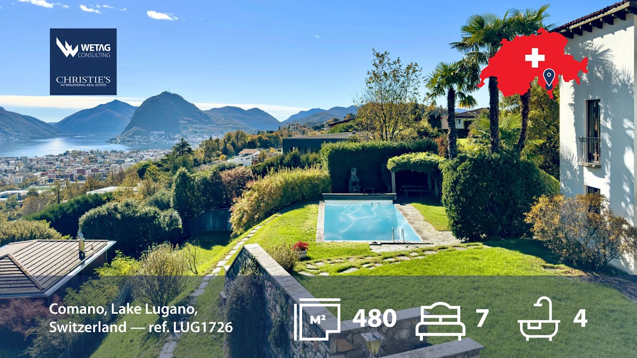 Villa in Lugano-Comano, in der Schweiz, mit Aussenpool & herrlichem Blick auf den Luganersee