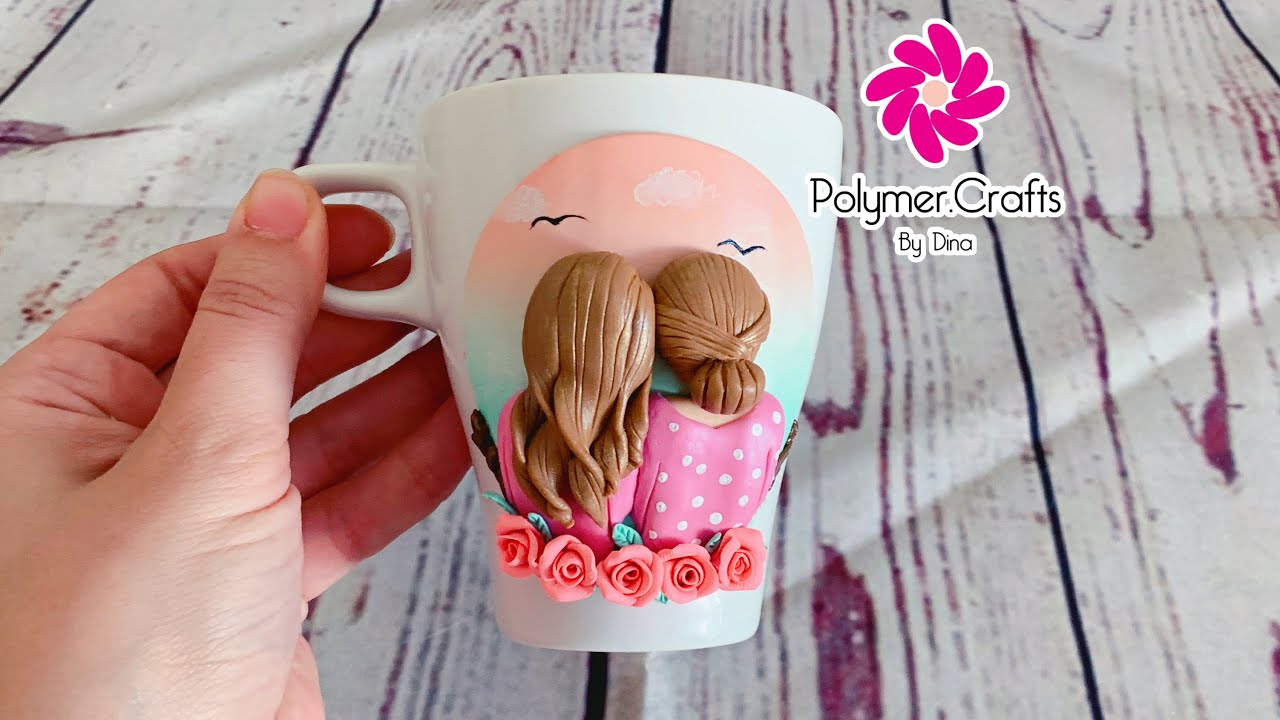 With SUBS!! Mother daughter love polymer clay mug - أم و بنتها بالصلصال الحراري على ماج