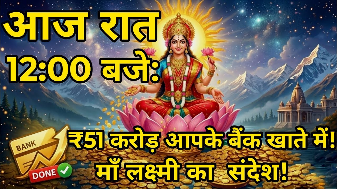 ​आज रात 12:00 बजे: ₹51 करोड़ आपके बैंक खाते में! 😱 माँ लक्ष्मी का  संदेश!@LAXMIKIVANI1 #motivtion 