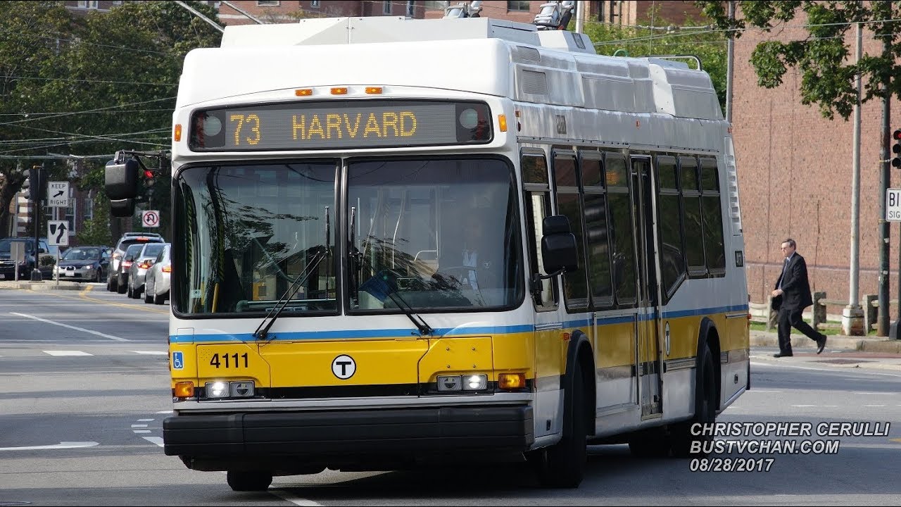 MBTA BOSTON CITY NEW FLYER AND NEOPLAN BUS ACTION IN CAMBRIDGE MA