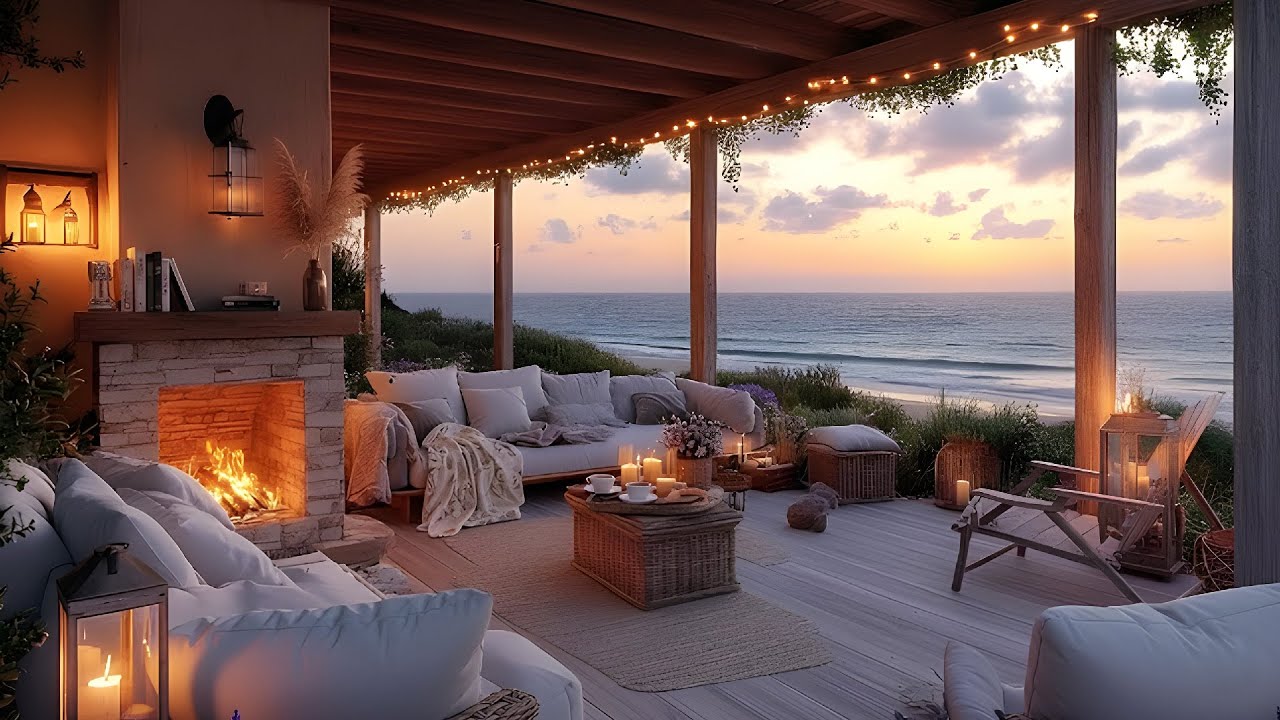 Ocean Waves & Fireplace 🔥🌊 | Relax, Focus & Sleep